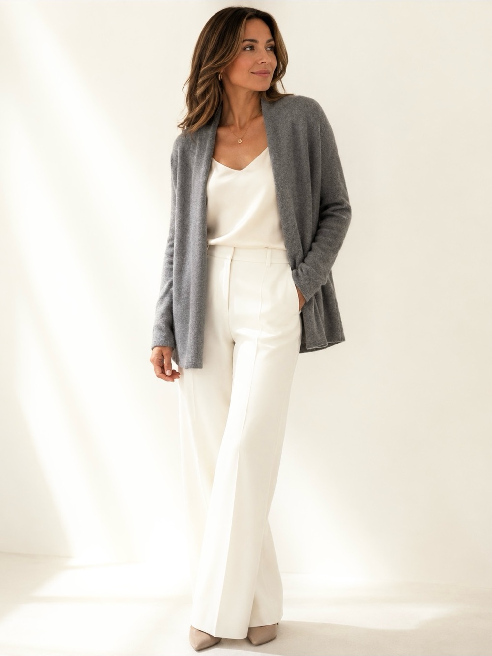 100% Cashmere 41 Hawthorn Gray Open Front Cardigan - Picture 2 of 12